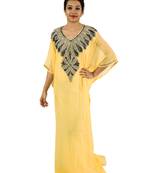 Yellow embroidered georgette islamic kaftan