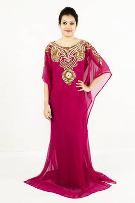 Pink embroidered georgette islamic kaftan 1