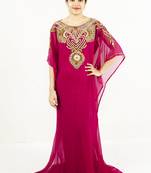 Pink embroidered georgette islamic kaftan