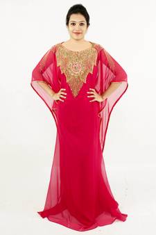 Pink embroidered georgette islamic kaftan