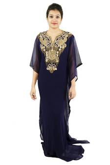 Navy-blue embroidered georgette islamic kaftan
