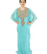 Turquoise  embroidered georgette islamic kaftan