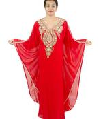 Red embroidered georgette islamic kaftan
