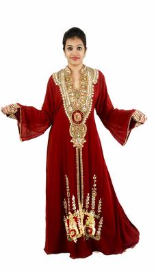 Maroon embroidered georgette islamic kaftan 1
