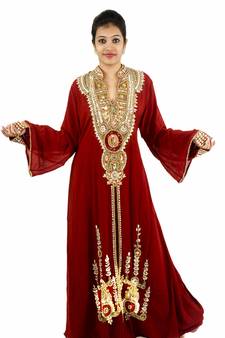 Maroon embroidered georgette islamic kaftan