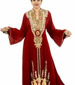 Maroon embroidered georgette islamic kaftan