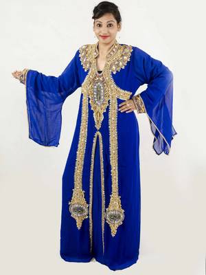 Royal blue embroidered georgette islamic kaftan 1