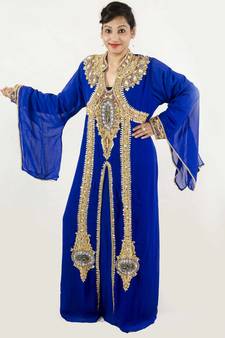 Royal blue embroidered georgette islamic kaftan