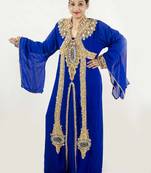 Royal blue embroidered georgette islamic kaftan