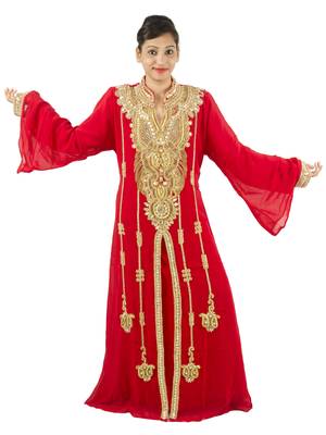 Red embroidered georgette islamic kaftan 1