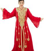 Red embroidered georgette islamic kaftan