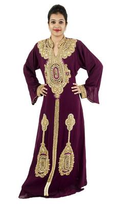 Purple embroidered georgette islamic kaftan 1