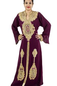Purple embroidered georgette islamic kaftan