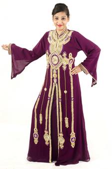 Magenta embroidered georgette islamic kaftan