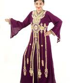 Magenta embroidered georgette islamic kaftan