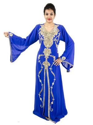 Royal blue embroidered georgette islamic kaftan 1