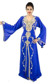 Royal blue embroidered georgette islamic kaftan
