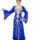 Royal blue embroidered georgette islamic kaftan
