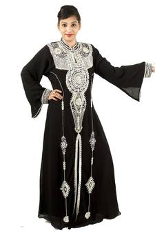 Black embroidered georgette islamic kaftan