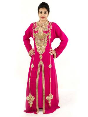 Pink embroidered georgette islamic kaftan 1