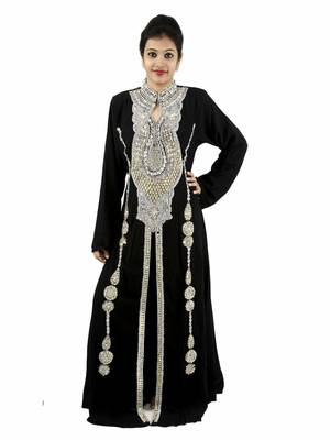 Black embroidered georgette islamic kaftan 1