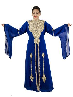 Royal blue embroidered georgette islamic kaftan 1