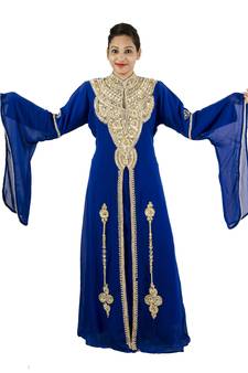 Royal blue embroidered georgette islamic kaftan