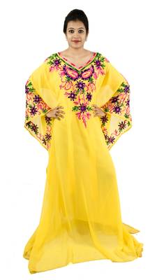 Yellow embroidered georgette islamic kaftan 1