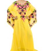 Yellow embroidered georgette islamic kaftan