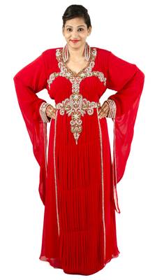 Red embroidered georgette islamic kaftan 1