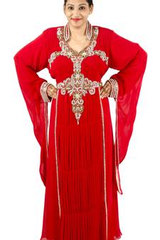Red embroidered georgette islamic kaftan