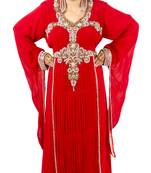 Red embroidered georgette islamic kaftan