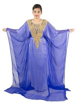 Royal blue embroidered georgette islamic kaftan 1