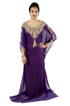 Purple embroidered georgette islamic kaftan