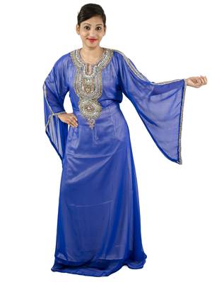 Royal blue embroidered georgette islamic kaftan 1