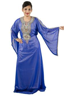 Royal blue embroidered georgette islamic kaftan