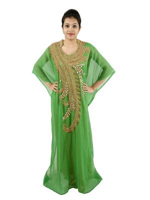 Green embroidered georgette islamic kaftan 1