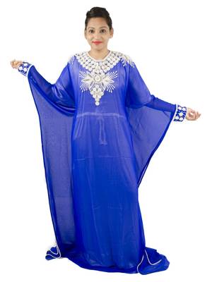 Royal blue embroidered georgette islamic kaftan 1