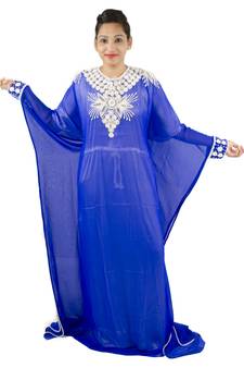 Royal blue embroidered georgette islamic kaftan