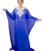 Royal blue embroidered georgette islamic kaftan