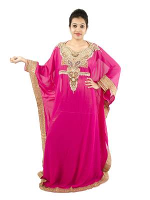 Pink embroidered georgette islamic kaftan 1