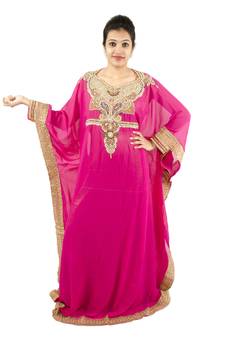 Pink embroidered georgette islamic kaftan