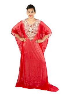 Red embroidered georgette islamic kaftan