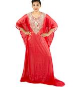 Red embroidered georgette islamic kaftan