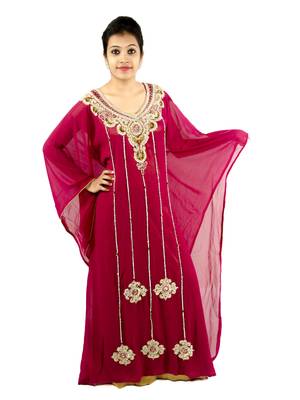 Magenta embroidered georgette islamic kaftan 1