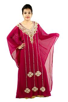 Magenta embroidered georgette islamic kaftan