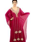 Magenta embroidered georgette islamic kaftan