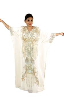 Cream embroidered georgette islamic kaftan