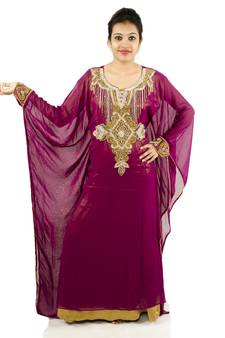 Magenta embroidered georgette islamic kaftan