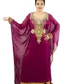 Magenta embroidered georgette islamic kaftan